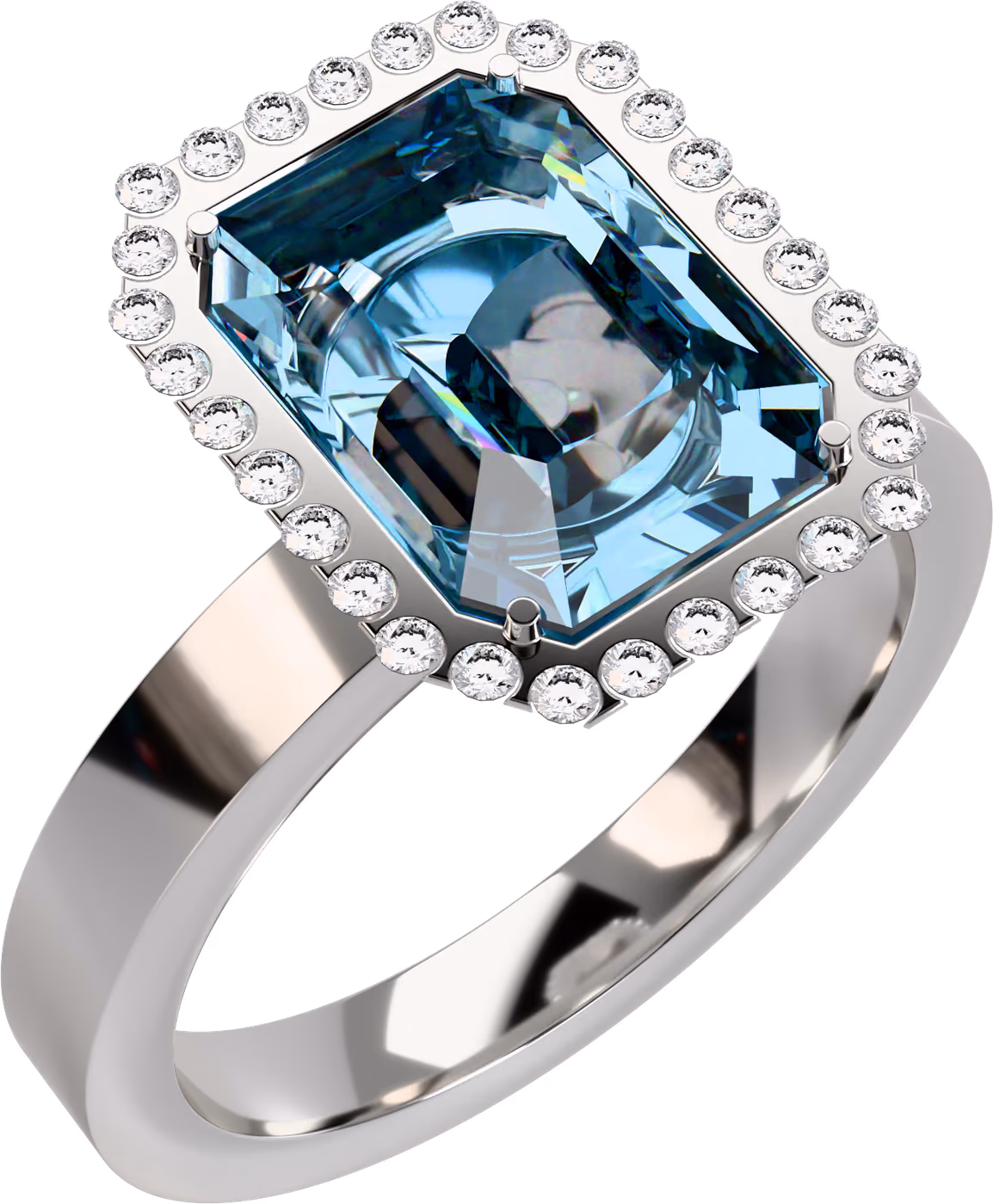 Akvamarin, ring i 18k vitguld med 2,50 ct smaragdslipad akvamarin, snett ovanifrån
