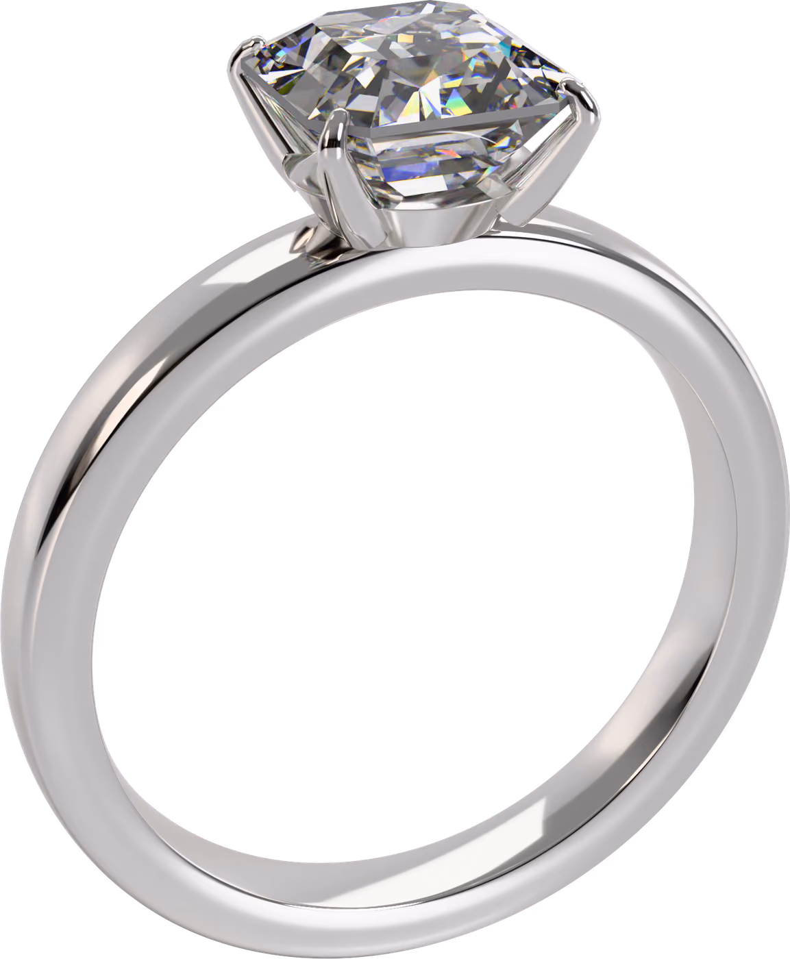 Asscher, förlovningsring i 18k vitguld med 1,50 ct asscherslipad diamant, snett ovanifrån