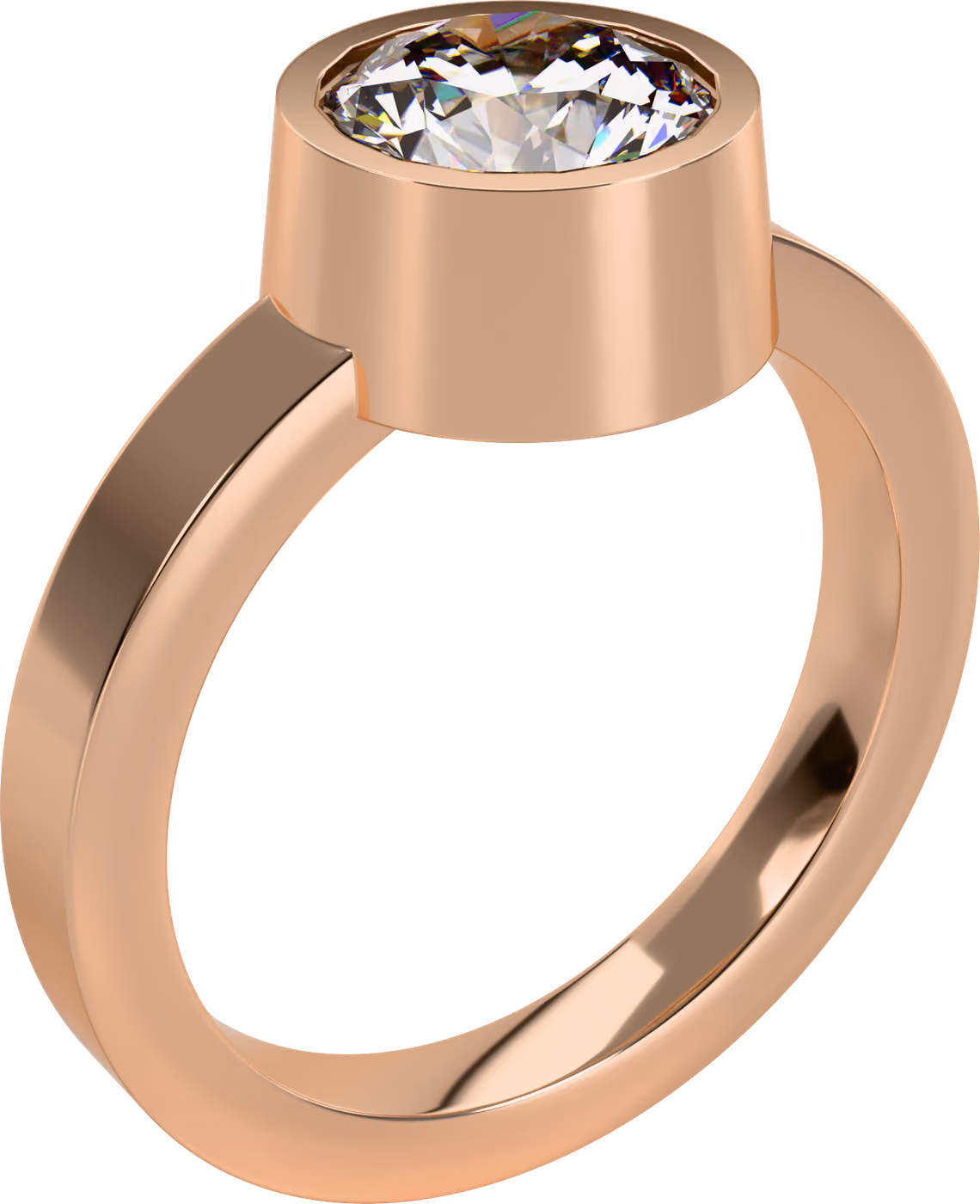 Ram, låg profil, förlovningsring i 18k rödguld med 1,00 ct rund diamant i ram, snett ovanifrån