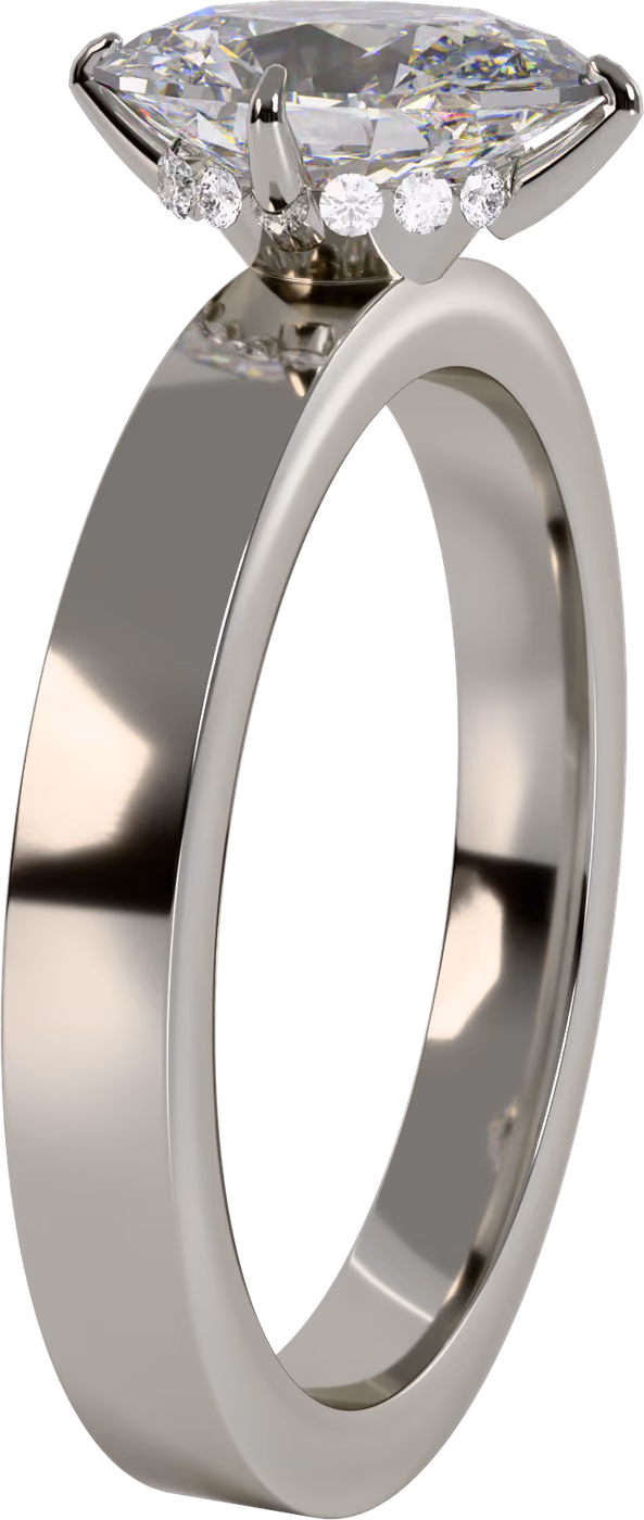 Dold halo, förlovningsring i platina 950 med 1,20 ct oval diamant, snett ovanifrån