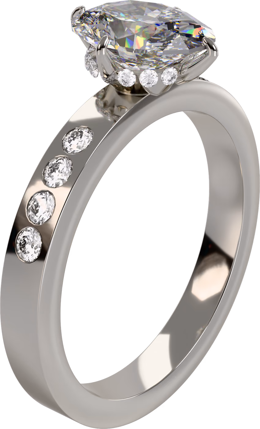 Dold halo med pavé, förlovningsring i platina 950 med 1,20 ct + 8 × 0,02 ct diamant, snett ovanifrån