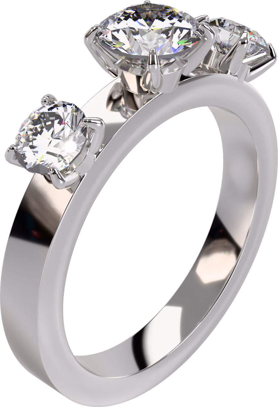 Graderade stenar, förlovningsring i 18k vitguld med 0,50 ct + 2 × 0,20 ct rund diamant, snett ovanifrån