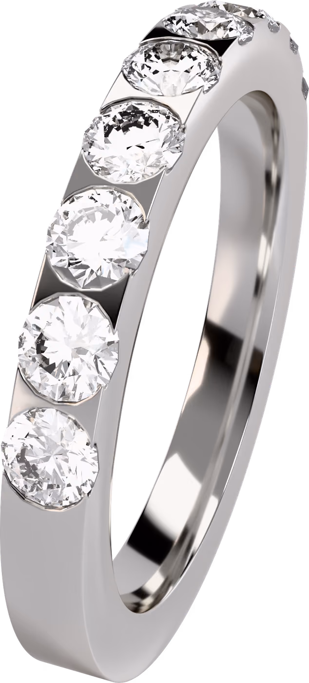 Halvalliansring, vigselring i 18k vitguld med 9 × 0,07 ct rund diamant infälld, snett ovanifrån