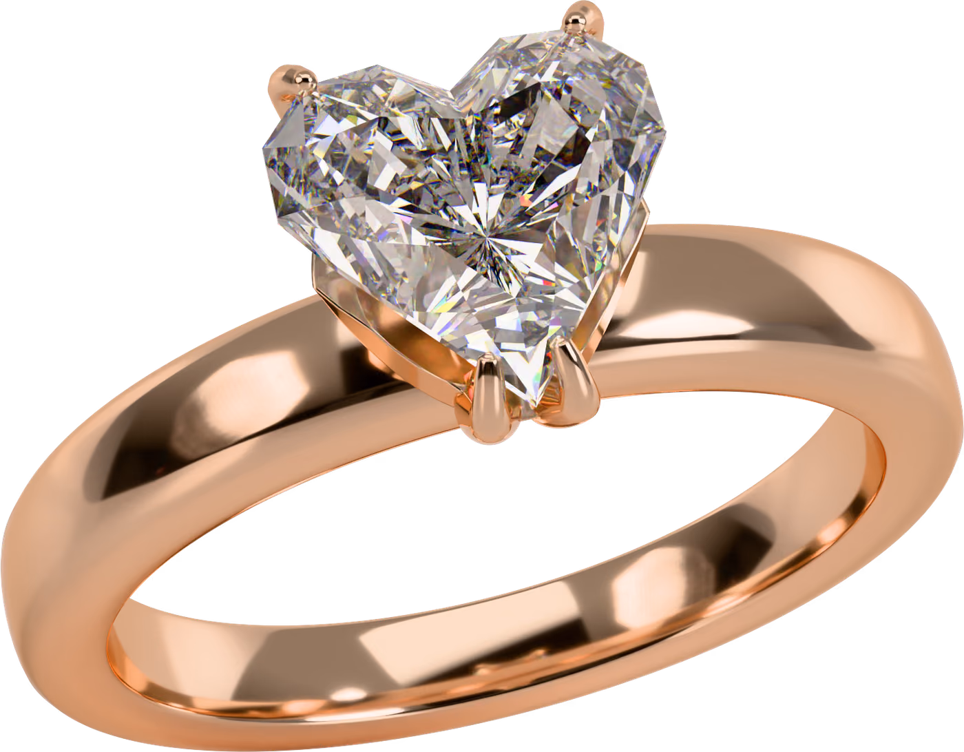 Hjärtat, förlovningsring i 18k rödguld med 1,00 ct hjärtformad diamant, snett ovanifrån