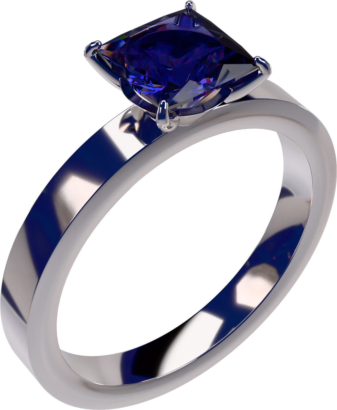 Iolit, prinsesslipad, ring i 18k vitguld med 1,20 ct prinsesslipad iolit, snett ovanifrån