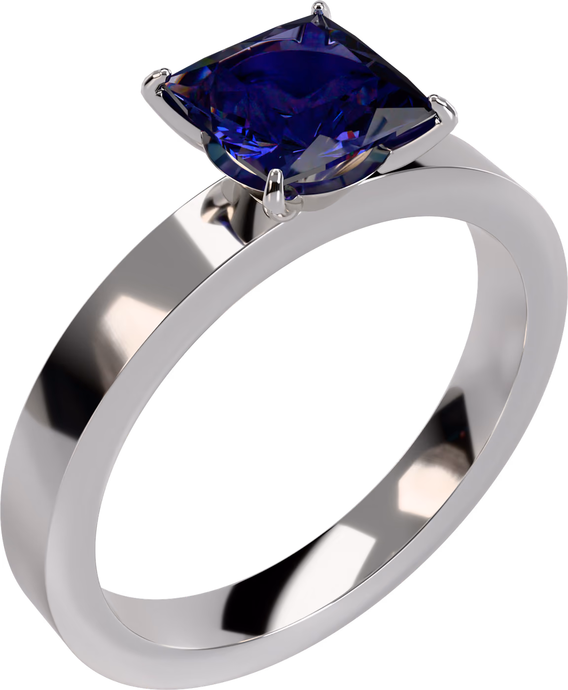 Iolit, prinsesslipad, ring i 18k vitguld med 1,20 ct prinsesslipad iolit, snett ovanifrån