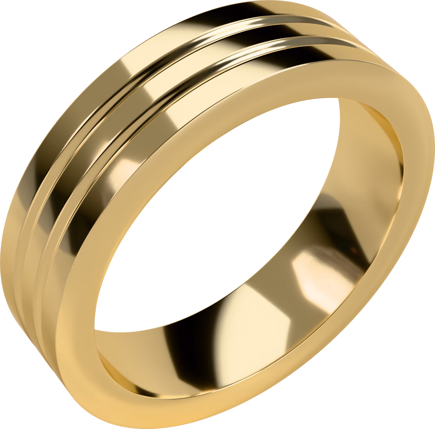 Mönstrad skena, vigselring i 18k gult guld, snett ovanifrån
