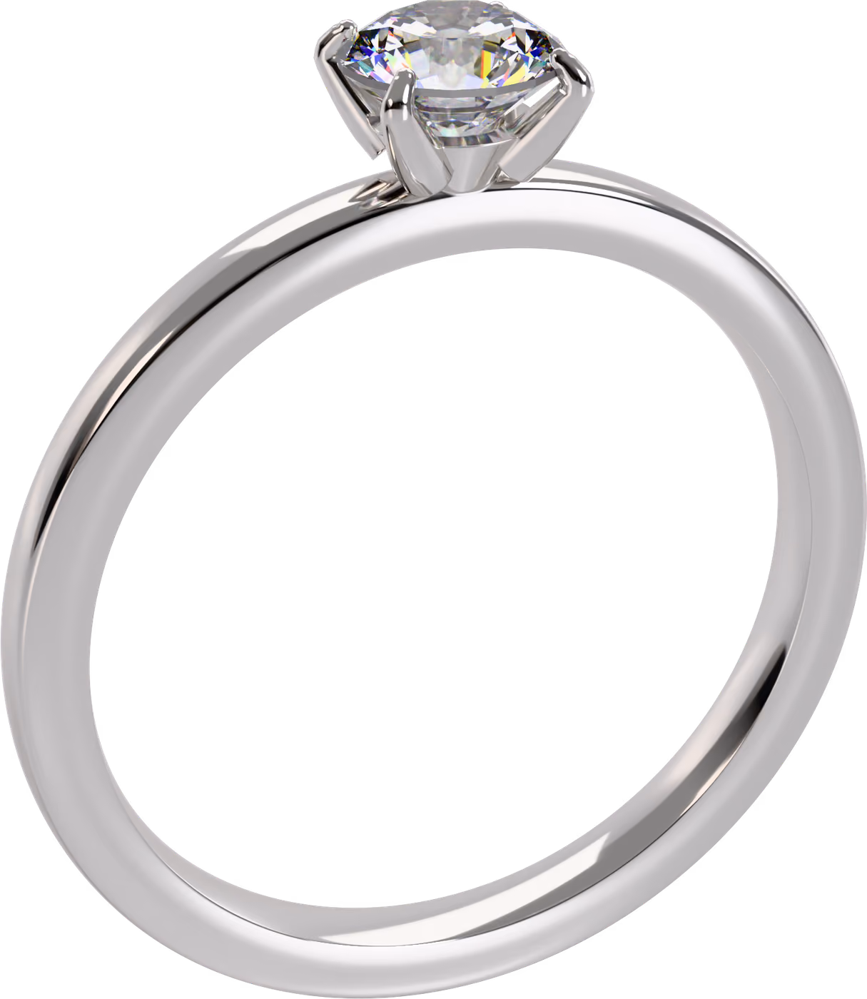 Smal solitär, förlovningsring i 18k vitguld med 0,30 ct rund diamant, snett ovanifrån