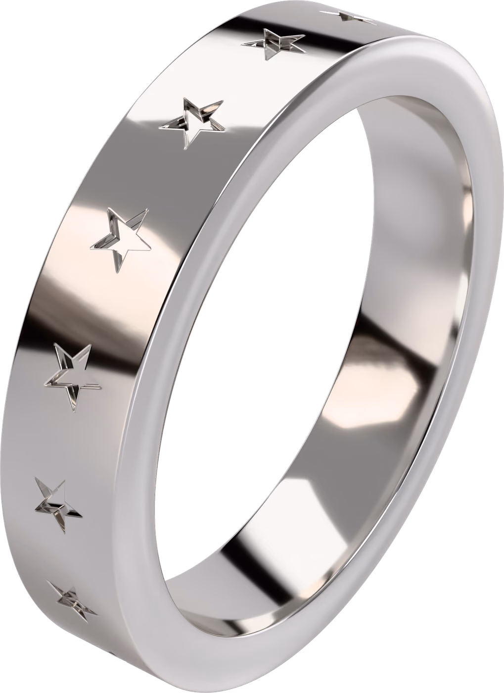 Stjärnband, vigselring i rodinerat 925 silver, snett ovanifrån