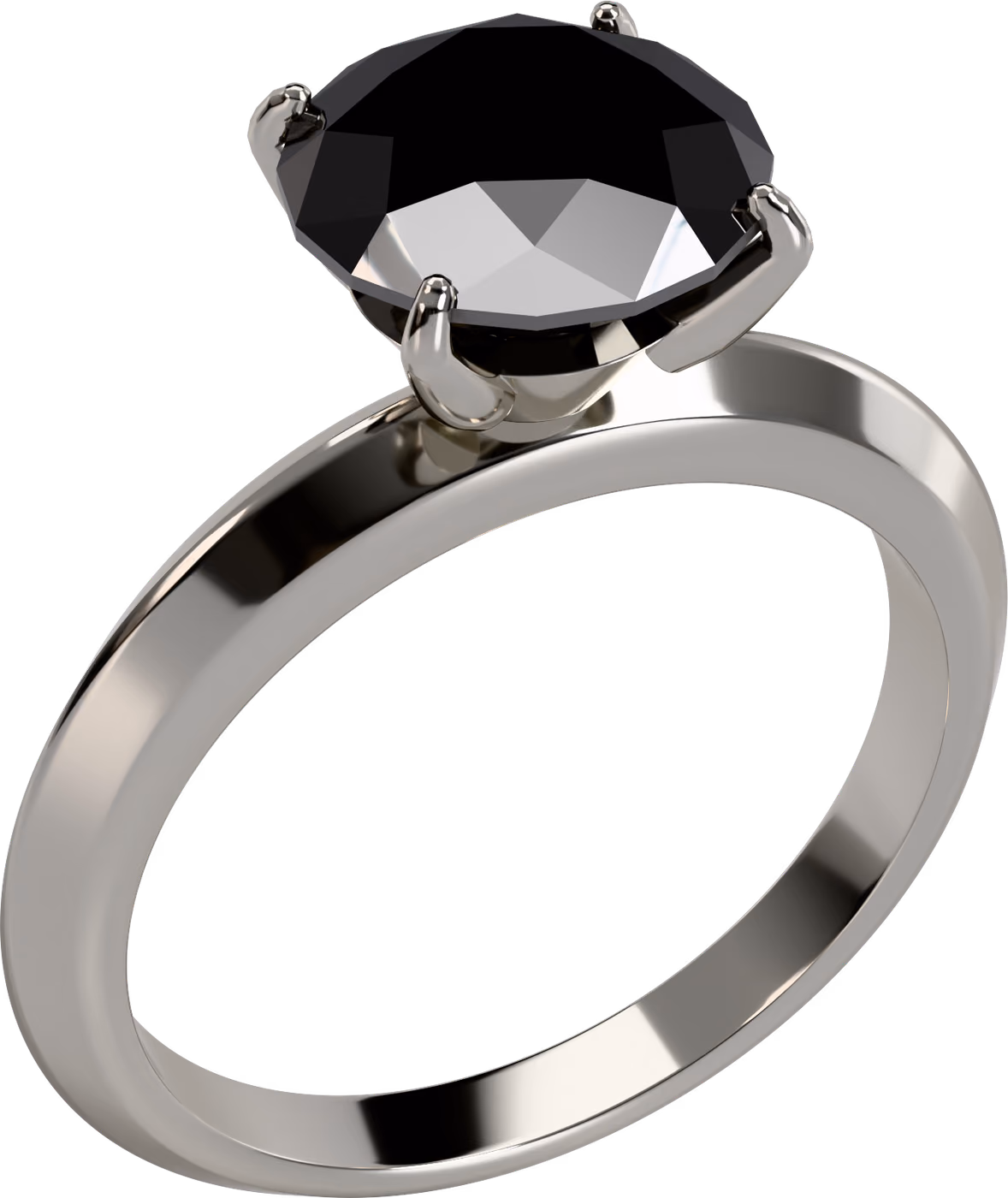 Svart solitär, förlovningsring i platina 950 med 2,00 ct rund svart diamant, snett ovanifrån