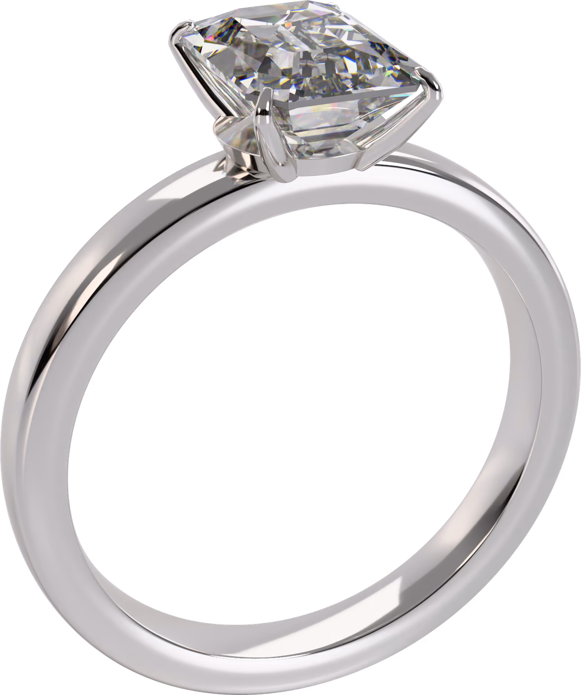 Vinterljus, förlovningsring i 18k vitguld med 1,50 ct smaragdslipad diamant, snett ovanifrån