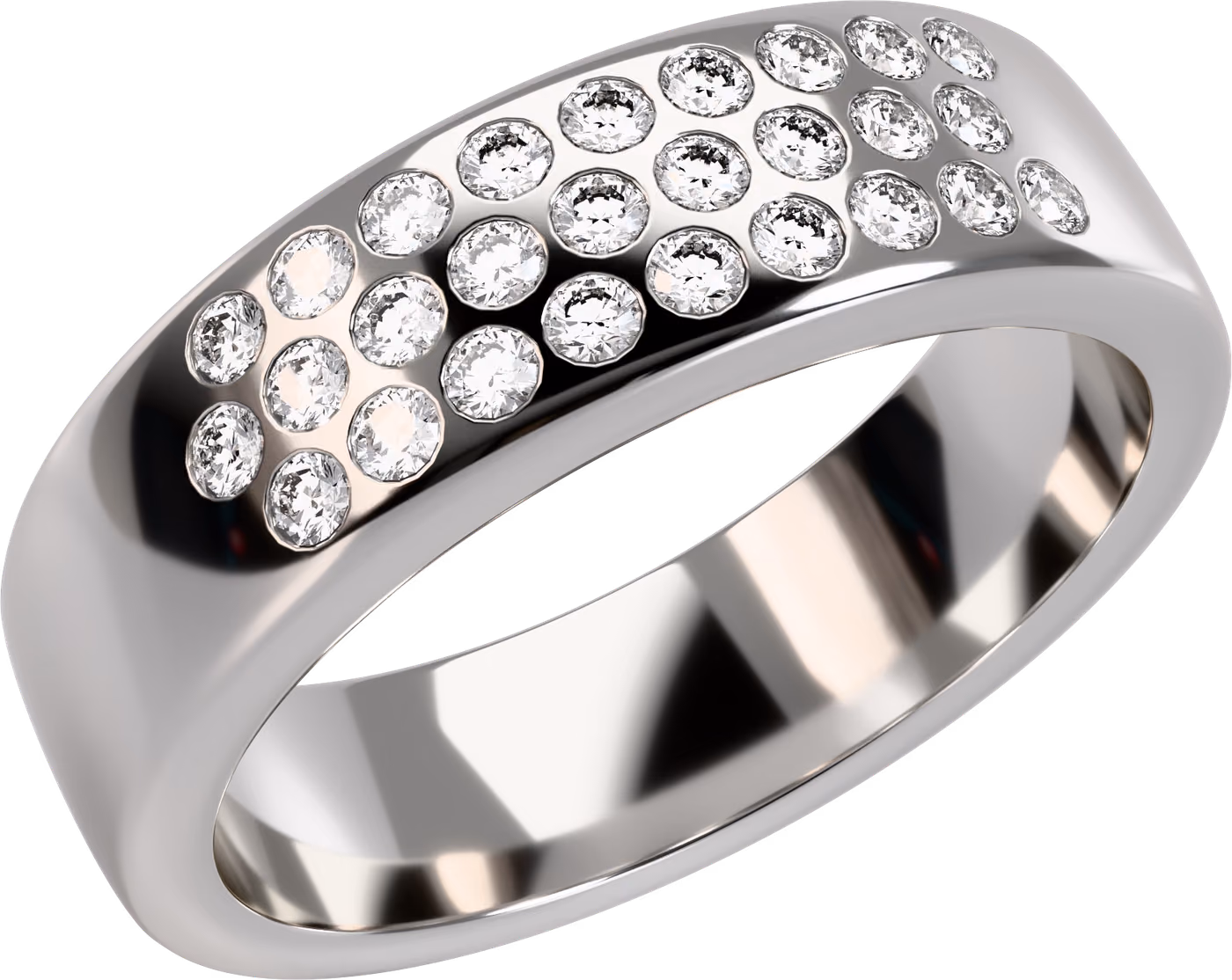 Pavéyta, vigselring i 18k vitguld med 27 × 0,01 ct rund diamant infälld, snett ovanifrån